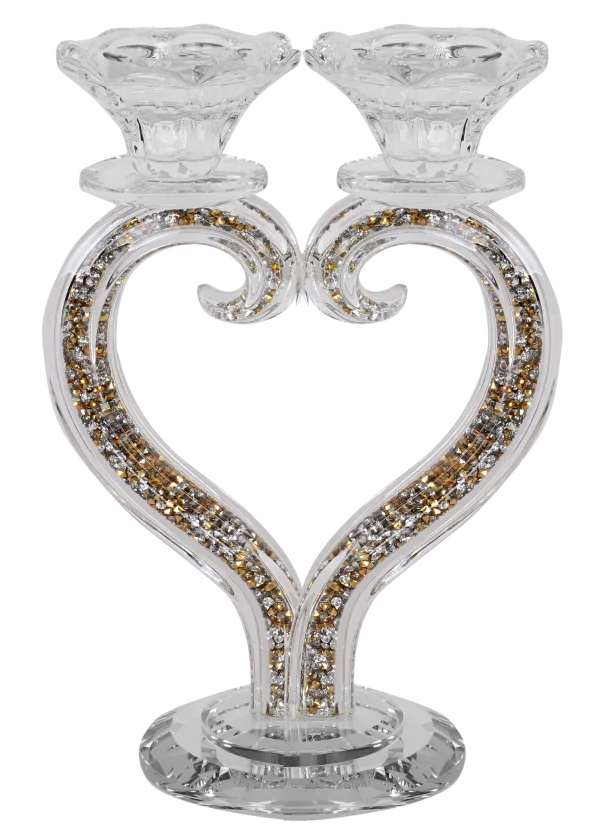 Crystal Heart Candlestick with Gold and Silver Crystals