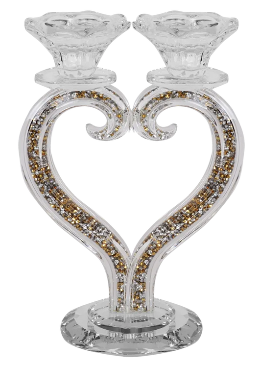 Crystal Heart Candlestick with Gold and Silver Crystals
