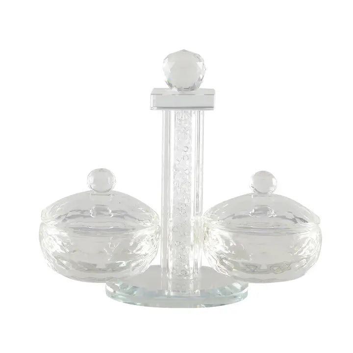 Crystal Salt and Pepper Set with Crystal-Filled Stand