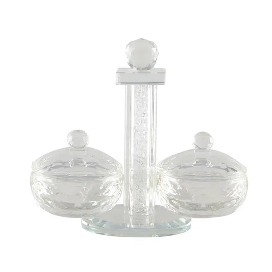 Crystal Salt and Pepper Set with Crystal-Filled Stand
