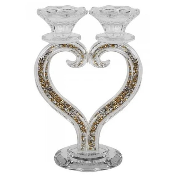 Crystal Heart Candlestick with Gold and Silver Crystals