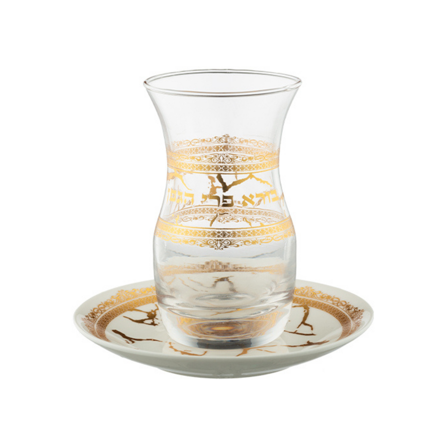 Glass Kiddush Cup with Metallic Detailing