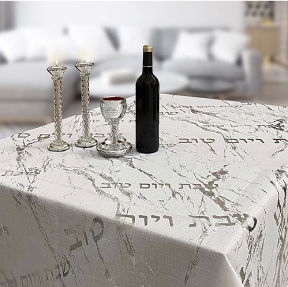 Elegant Tablecloth 140*220cm - Silver Marble