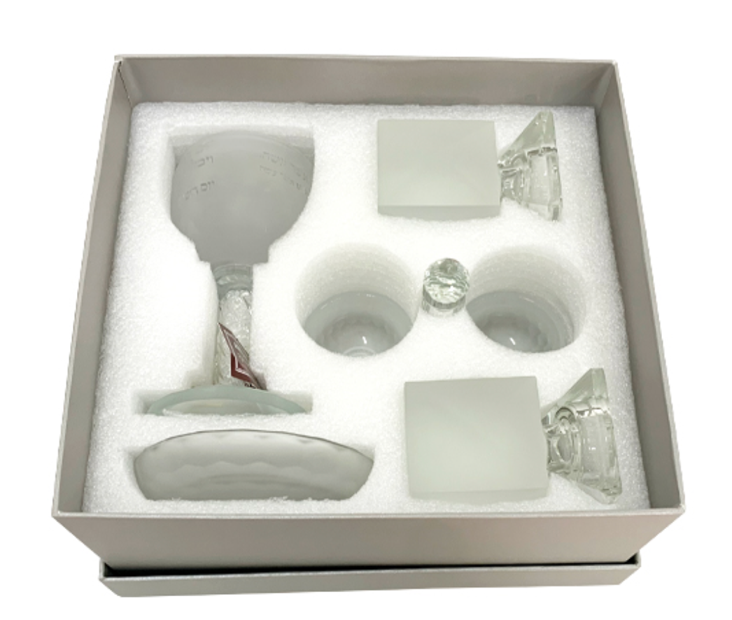 Crystal Set Of Candlesticks + Kiddush Cup + Salt & Pepper Stand