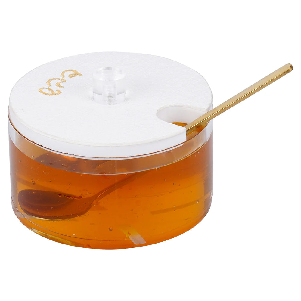 Honey Dish with Embroidered Leatherette Cover דבשיה