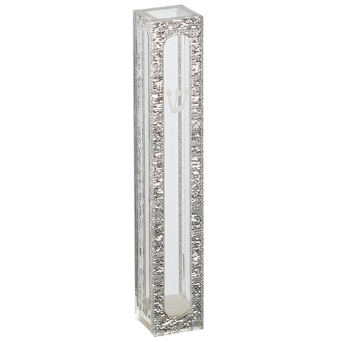 Mini Acrylic Mezuzah with Silver Textured Border