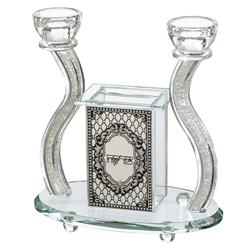 Crystal Candle Holder with Tzedakah Box