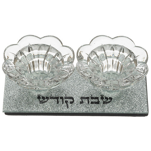 Flower-Shaped Crystal Candlesticks on Glitter Base