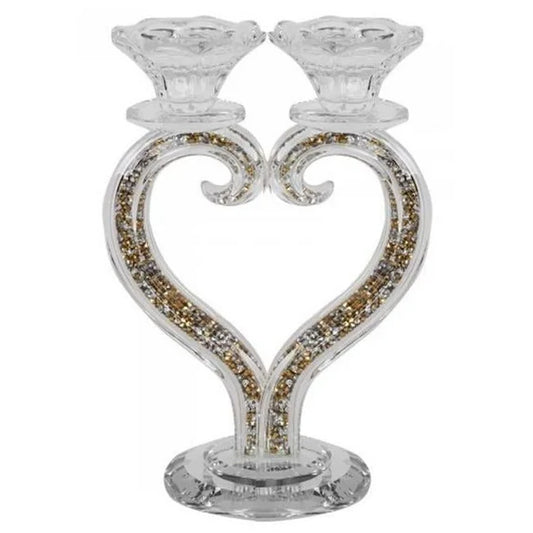 Crystal Heart Candlestick with Gold and Silver Crystals