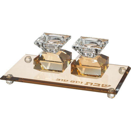 Set of Crystal Elegant Candlesticks and Tray