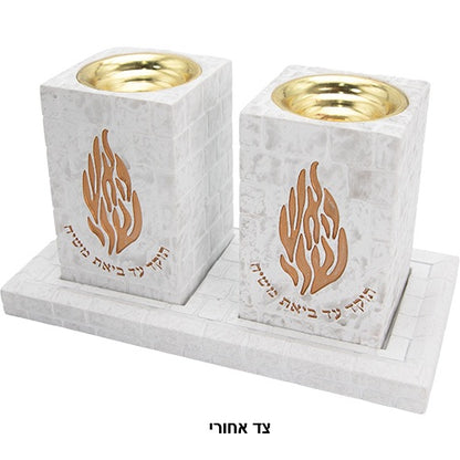 Polyresin set candle holders Tray and pair of candle holders