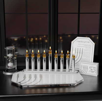 Leatherite Chanukah Brachos Card (Silver)