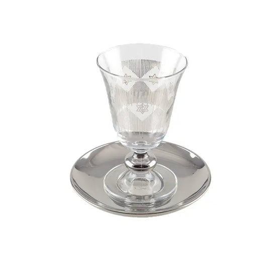 Glass Kiddush Cup with Magen David- Silver