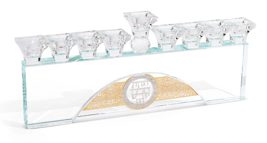 Crystal Menorah with Silver and Gold Arc Design